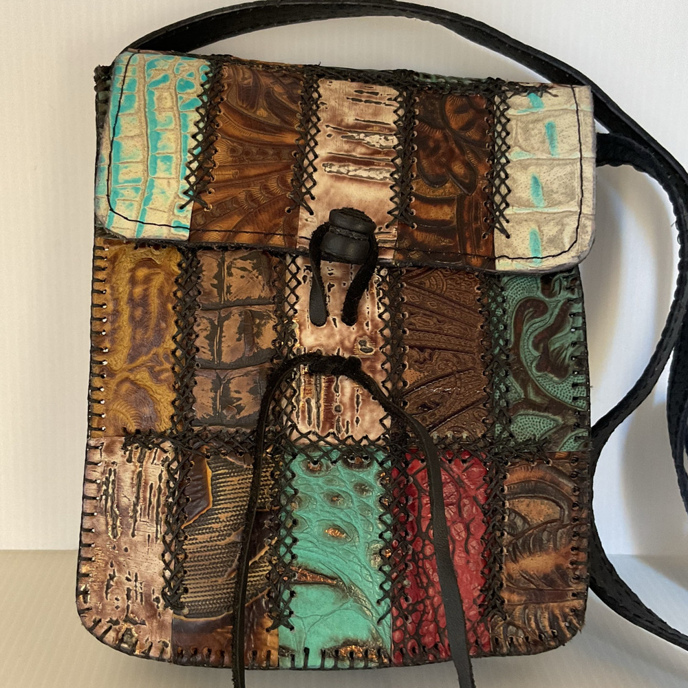 Mexican Genuine Leather Crossbody Bag Handmade Patchwork Boho Artisan Satchel